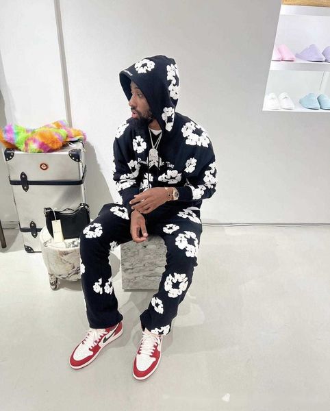 men's hoodies winter readymade foam flower co branded denim tears women puff printed distressed pullover cap embroidery white kapok tid, Black
men's hoodies winter readymade foam flower co branded denim tears women puff printed distressed pullover cap embroidery white kapok tid, Black
