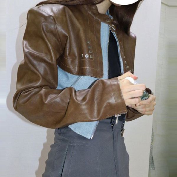 womens jackets autumn european and american spice girl motorcycle style washed denim leather jacket women retro patchwork coat lh173 230815, Black;brown
womens jackets autumn european and american spice girl motorcycle style washed denim leather jacket women retro patchwork coat lh173 230815, Black;brown