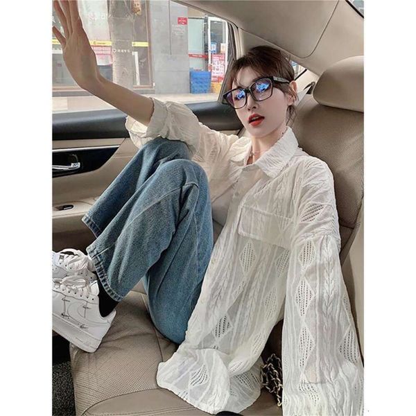 lazy style long sleeved sunblock white shirt korean loose niche hollowed out hook flower design for women
lazy style long sleeved sunblock white shirt korean loose niche hollowed out hook flower design for women
