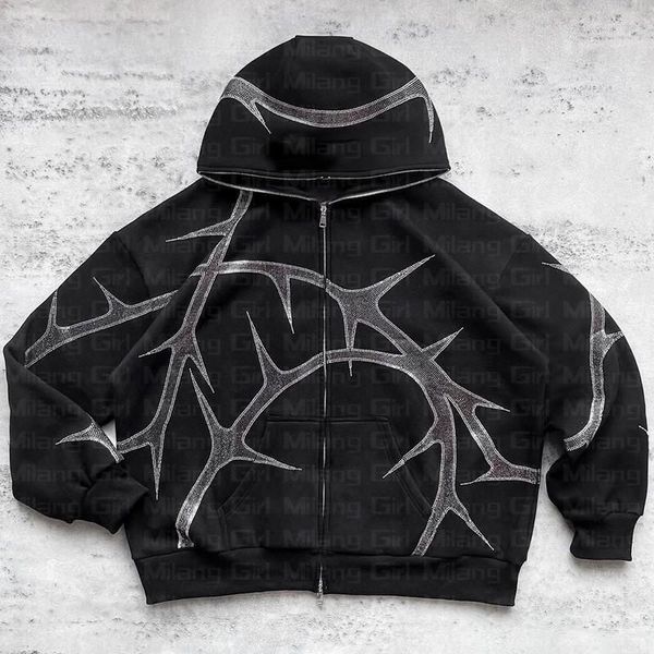 men's hoodies y2k rhinestone graphics zip up oversized sweatshirt autumn goth hoodie men women grunge hooded jacket streetwear clothing, Black
men's hoodies y2k rhinestone graphics zip up oversized sweatshirt autumn goth hoodie men women grunge hooded jacket streetwear clothing, Black