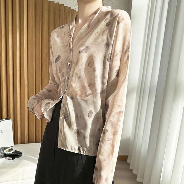 early spring style french satin printed shirt womens casual long sleeved thin and loose design, White
early spring style french satin printed shirt womens casual long sleeved thin and loose design, White