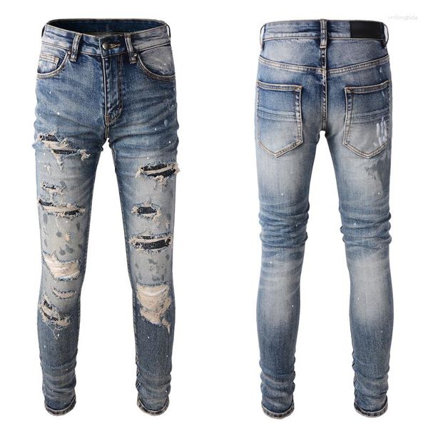 men's jeans men retro blue elastic slim fit destroyed ripped beading patch designers hip hop pants
men's jeans men retro blue elastic slim fit destroyed ripped beading patch designers hip hop pants