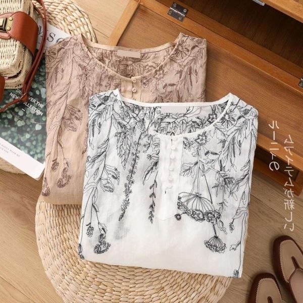 vintage linen loose blouses large size slimming a edition shirt national trend embroidered thin for women, White
vintage linen loose blouses large size slimming a edition shirt national trend embroidered thin for women, White