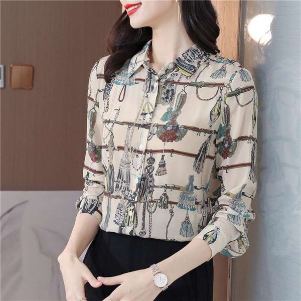 heavy silk shirt for women spring long sleeved french design small chic top, White
heavy silk shirt for women spring long sleeved french design small chic top, White