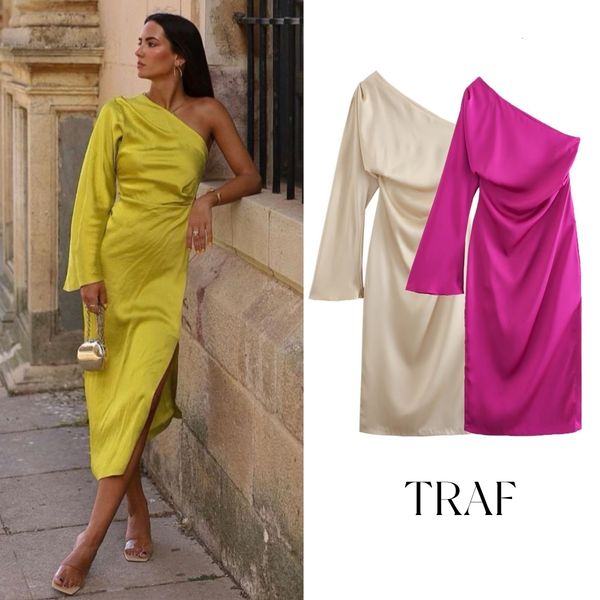basic casual dresses traf women fashion pleated side zip evening dresses french elegant one shoulder asymmetrical satin midi dress vestidos, Black;gray
basic casual dresses traf women fashion pleated side zip evening dresses french elegant one shoulder asymmetrical satin midi dress vestidos, Black;gray