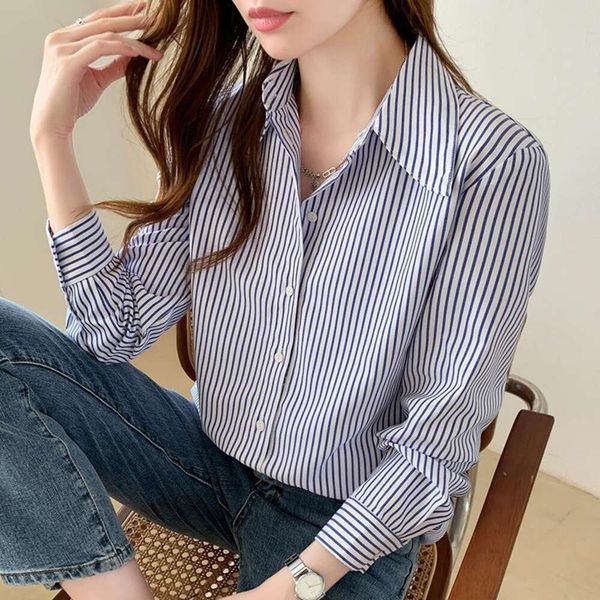 spring and autumn style blue stripe slimming shirt for women small color professional long sleeved top, White
spring and autumn style blue stripe slimming shirt for women small color professional long sleeved top, White