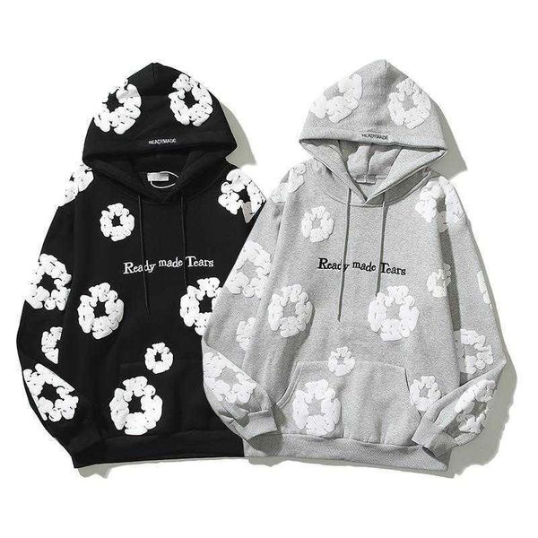 men's hoodies winter readymade foam flower co branded denim tears women puff printed distressed pullover cap embroidery white kapok tid, Black
men's hoodies winter readymade foam flower co branded denim tears women puff printed distressed pullover cap embroidery white kapok tid, Black