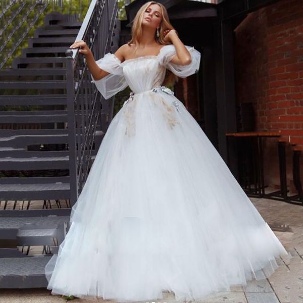 plus size strapless tulle wedding dress with half puff sleeves floor length beach bridal gown modest summer wedding dresses for bride, White
plus size strapless tulle wedding dress with half puff sleeves floor length beach bridal gown modest summer wedding dresses for bride, White