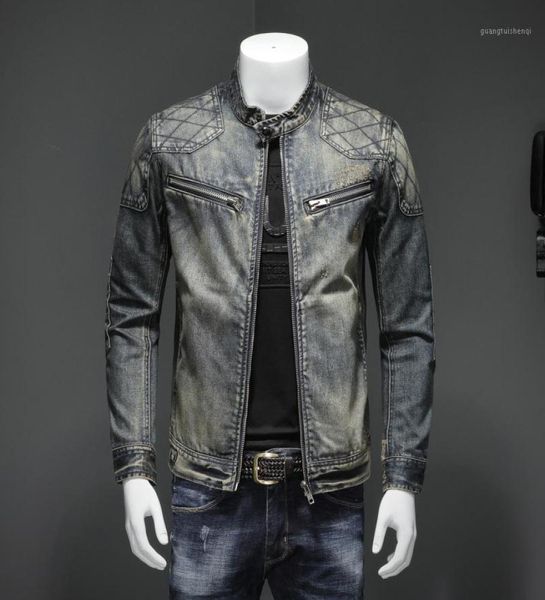 men039s blue denim vintage classic biker motorcycle jacket stand collar retro slim fit distressed racer jeans coat drop jackets5608937, Black;brown
men039s blue denim vintage classic biker motorcycle jacket stand collar retro slim fit distressed racer jeans coat drop jackets5608937, Black;brown