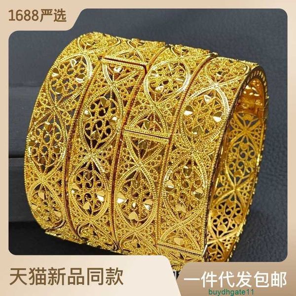 3dyu bracelet bangle 24k gold plated open cut alloy indian women's jewelry wedding, Black