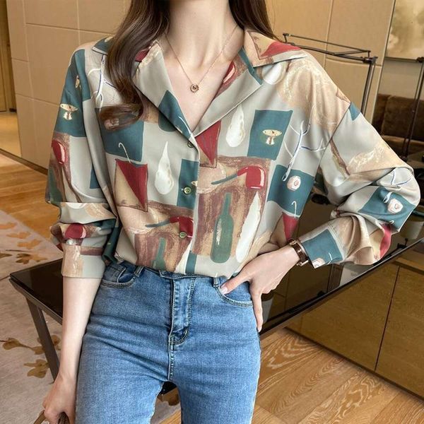 spring and autumn style printed chiffon shirt for women artistic retro design niche long sleeved, White
spring and autumn style printed chiffon shirt for women artistic retro design niche long sleeved, White