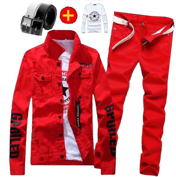 men's slim fit denim jacket pants 2pcs set long sleeve coats letters printed casual large size black white red boys trousers, Gray
men's slim fit denim jacket pants 2pcs set long sleeve coats letters printed casual large size black white red boys trousers, Gray