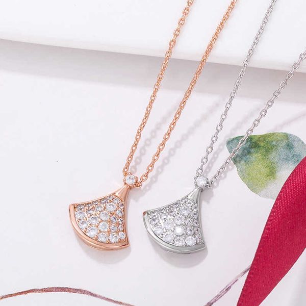 

Fashion Bvlgr jewelry brand designer women's accessories high version small skirt Necklace female 925 silver full diamond small fan Pendant Light luxury and simple