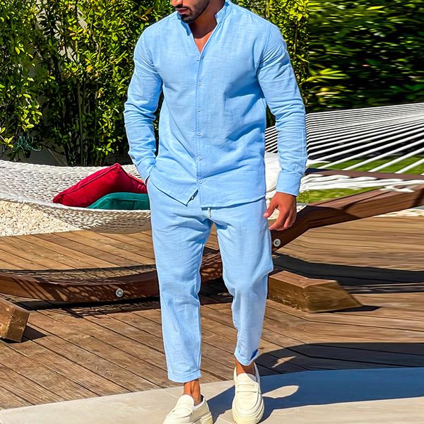 men's tracksuits cotton linen men's sets spring summer casual long sleeve buttoned stand collar shirt and trousers two piece suits, Gray
men's tracksuits cotton linen men's sets spring summer casual long sleeve buttoned stand collar shirt and trousers two piece suits, Gray