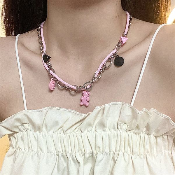 star black leather collar sweet spicy girl rose pink woven little bear necklace with a small design sense, Silver
star black leather collar sweet spicy girl rose pink woven little bear necklace with a small design sense, Silver