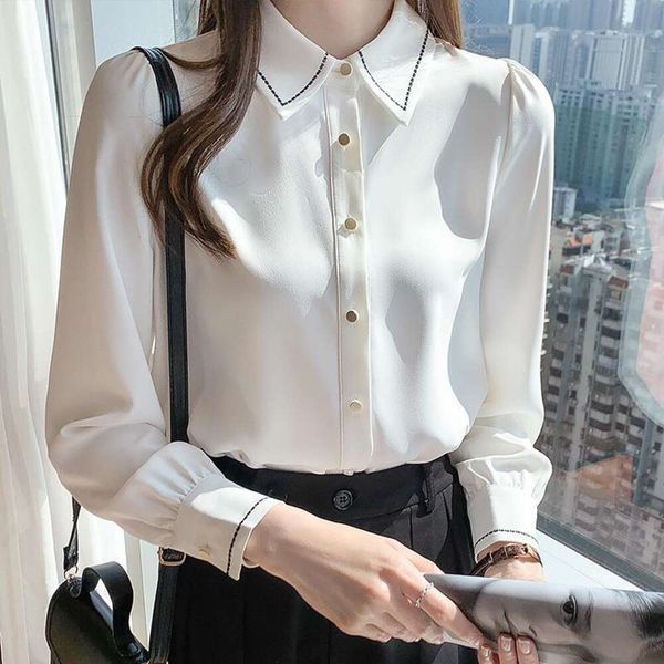 chiffon blouse womens long shirts sleeved spring and autumn design sense small color clashing bottomless top, White
chiffon blouse womens long shirts sleeved spring and autumn design sense small color clashing bottomless top, White