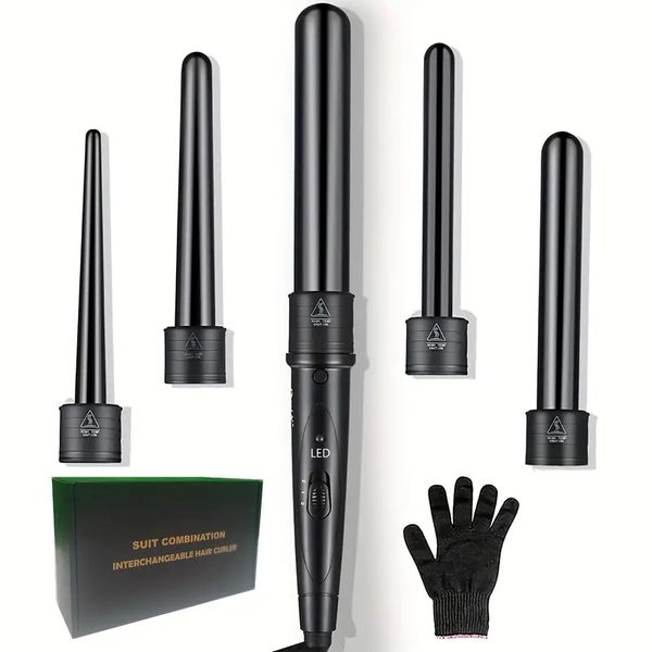 5-in-1 curling wand iron set, ptc fast heat up hair curler with 0.35 to 1.25 inch interchangeable ceramic barrels with adjustable temperatur, Black
5-in-1 curling wand iron set, ptc fast heat up hair curler with 0.35 to 1.25 inch interchangeable ceramic barrels with adjustable temperatur, Black