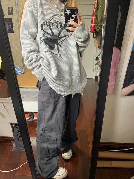 women's sweaters milang girl spider print harajuku sweater women gothic vintage ripped grunge jumper streetwear korean oversize hiphop, White;black
women's sweaters milang girl spider print harajuku sweater women gothic vintage ripped grunge jumper streetwear korean oversize hiphop, White;black
