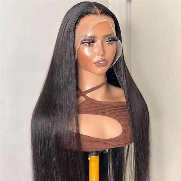front lace wig women's wig front lace women's long straight hair lace chemical fiber wig headgear 230816, Black