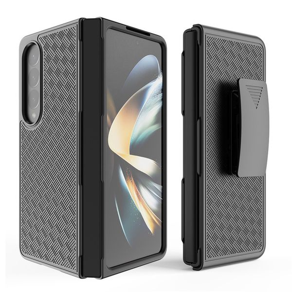 Image of Woven 2 in 1 Hybrid Hard Shell Cases Holster Combo Kickstand & Belt Clip For Samsung Galaxy Fold 5 5G/Fold 4/fold 3 Phone cover