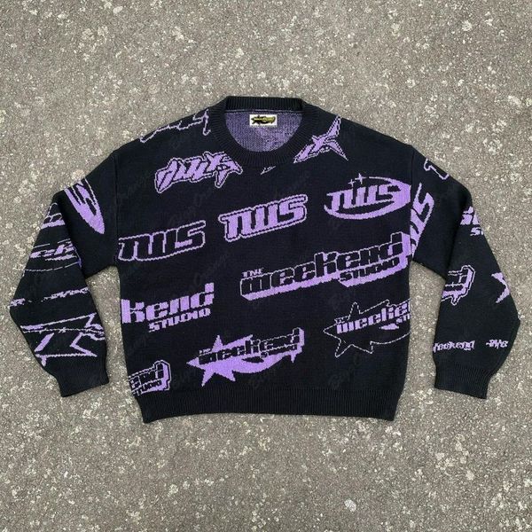 men's sweaters crewneck black sweater men's full print lettering y2k loose lettering embroidered couple purple knit sweater vintag, White;black
men's sweaters crewneck black sweater men's full print lettering y2k loose lettering embroidered couple purple knit sweater vintag, White;black