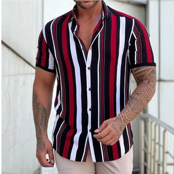 men's dress shirts men's shirt fashion stripes print short sleeve tees summer shirt men turn-down collar button casual blouse men&, White;black
men's dress shirts men's shirt fashion stripes print short sleeve tees summer shirt men turn-down collar button casual blouse men&, White;black