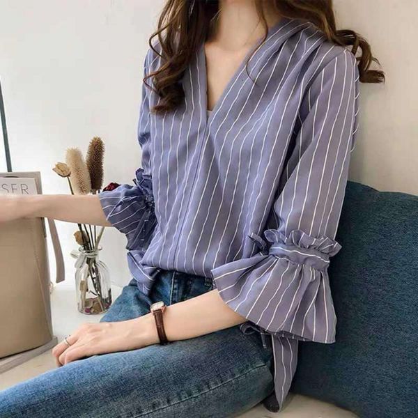 mid sleeves womens blouses spring and summer clothing korean style flare striped shirt loose chi, White
mid sleeves womens blouses spring and summer clothing korean style flare striped shirt loose chi, White