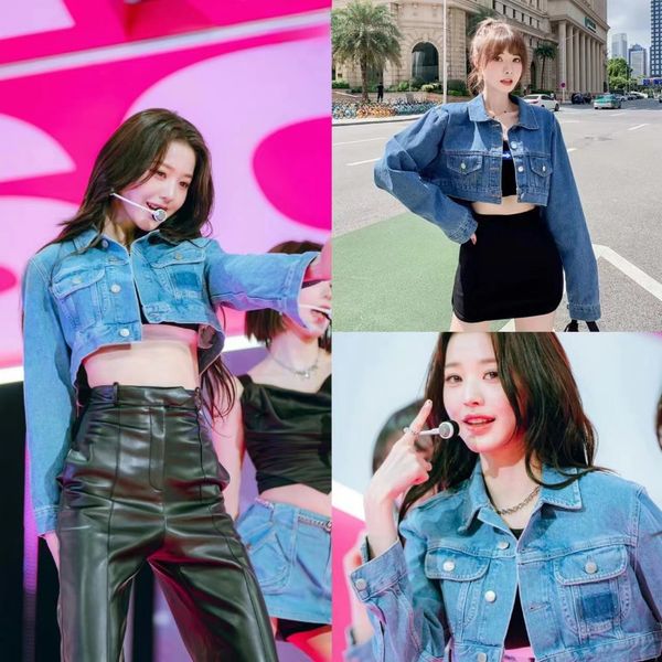 womens jackets kpop jang won young women fashion streetwear autumn blue loose single breasted denim jacket girl vintage short coats 230815, Black;brown
womens jackets kpop jang won young women fashion streetwear autumn blue loose single breasted denim jacket girl vintage short coats 230815, Black;brown