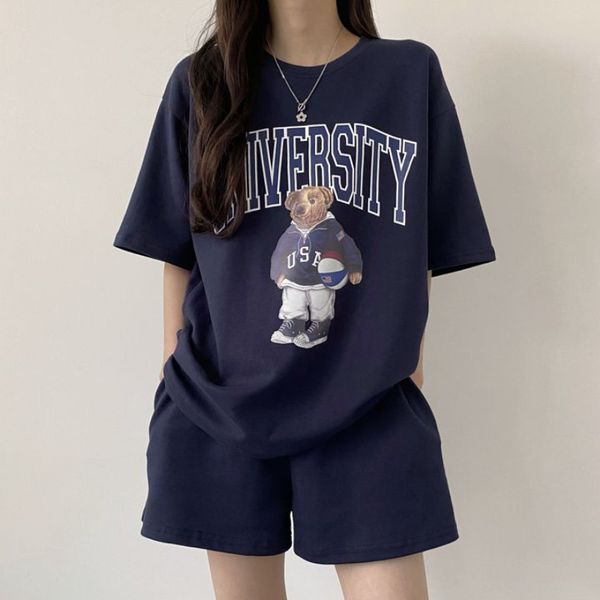 women's two piece pants summer cotton bear print short sets women casual loose two pieces short sleeve t shirt and high waist short pan, White
women's two piece pants summer cotton bear print short sets women casual loose two pieces short sleeve t shirt and high waist short pan, White