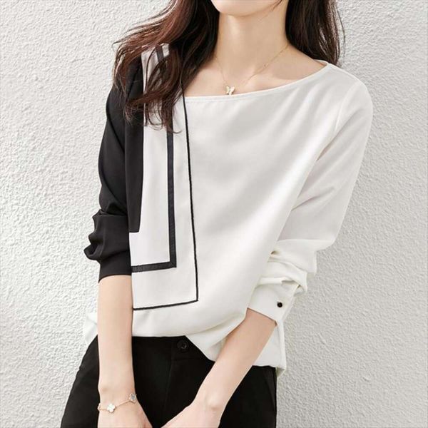shirt for women design sense spring and autumn style light crisp clavicle revealing stitching long sleeved, White
shirt for women design sense spring and autumn style light crisp clavicle revealing stitching long sleeved, White