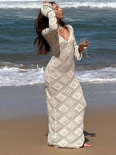 basic casual dresses knitted hollow out maxi dress women long sleeve vneck solid dresses summer bodycon ladies beach vacation vestidos 23081, Black;gray
basic casual dresses knitted hollow out maxi dress women long sleeve vneck solid dresses summer bodycon ladies beach vacation vestidos 23081, Black;gray