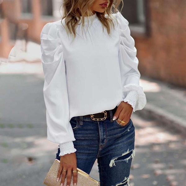 research and shirt development bubble sleeves commuter pure color casual for women, White
research and shirt development bubble sleeves commuter pure color casual for women, White