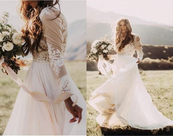 bohemian country wedding dresses with sheer long sleeves bateau neck a line lace applique chiffon boho bridal gowns 320129, White
bohemian country wedding dresses with sheer long sleeves bateau neck a line lace applique chiffon boho bridal gowns 320129, White