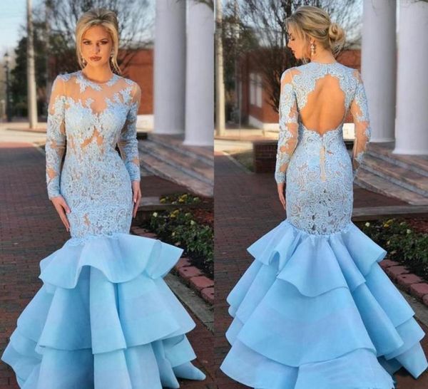 light sky blue tiered mermiad formal dresses evening 2019 long sleeves lace applique backless prom gowns party7425987, Black;red
light sky blue tiered mermiad formal dresses evening 2019 long sleeves lace applique backless prom gowns party7425987, Black;red