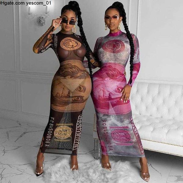money printed stretch mesh dresses for women black/gold party club sheer long sleeve bodycon maxi dress, Black;gray
money printed stretch mesh dresses for women black/gold party club sheer long sleeve bodycon maxi dress, Black;gray
