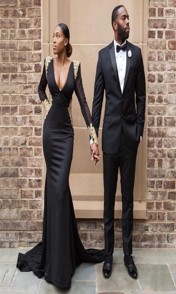 modern black mermaid backless evening dresses deep vneck long sleeve with gold appliques bead sequin celebrity dress sweep train 9916137, Black;red
modern black mermaid backless evening dresses deep vneck long sleeve with gold appliques bead sequin celebrity dress sweep train 9916137, Black;red