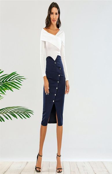 design offshoulder fake twopiece midlength dress long sleeve singlebreasted slit sheath skirt autumn new2916973, White;black
design offshoulder fake twopiece midlength dress long sleeve singlebreasted slit sheath skirt autumn new2916973, White;black