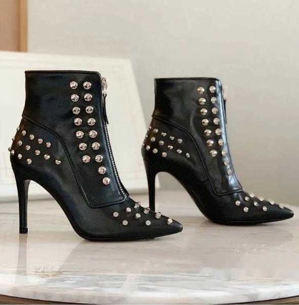 front zipper ankle boots pointed toes calfskin womens shoes fashion designer electroplate rivets decorate stiletto heel martin boots 9cm hig, Black
front zipper ankle boots pointed toes calfskin womens shoes fashion designer electroplate rivets decorate stiletto heel martin boots 9cm hig, Black