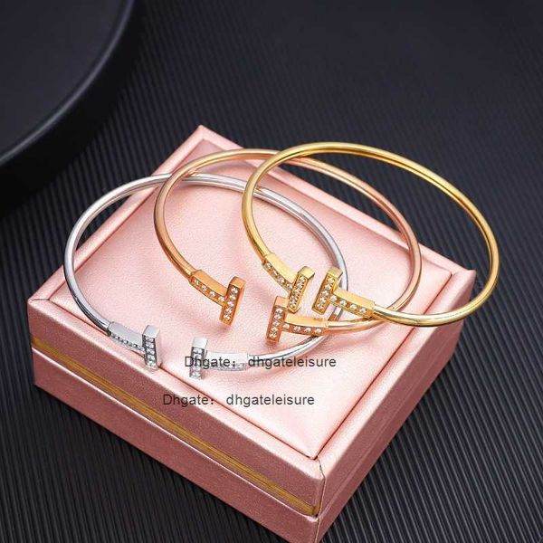 minimalist design 18 k gold double t classic diamond set open bracelet women's titanium steel small stand colorless versatile bracelet, Black
minimalist design 18 k gold double t classic diamond set open bracelet women's titanium steel small stand colorless versatile bracelet, Black