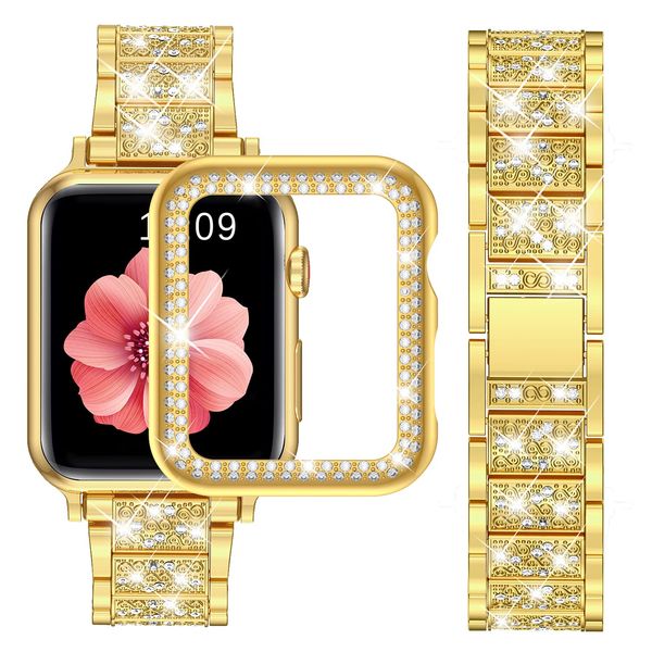 compatible with apple watch band 44mm + case, women jewelry bling diamond metal strap & 2 pack protective cover cases for iwatch series 6/5/
compatible with apple watch band 44mm + case, women jewelry bling diamond metal strap & 2 pack protective cover cases for iwatch series 6/5/