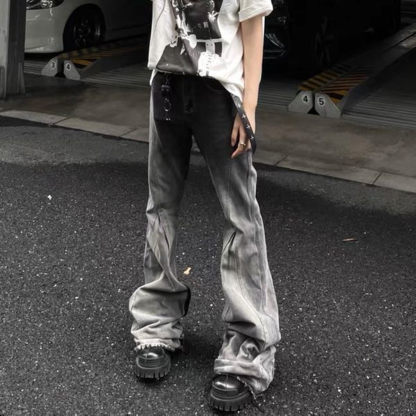 high street washed gradient flare jeans for men and women straight denim pants oversized loose trousers, Blue
high street washed gradient flare jeans for men and women straight denim pants oversized loose trousers, Blue