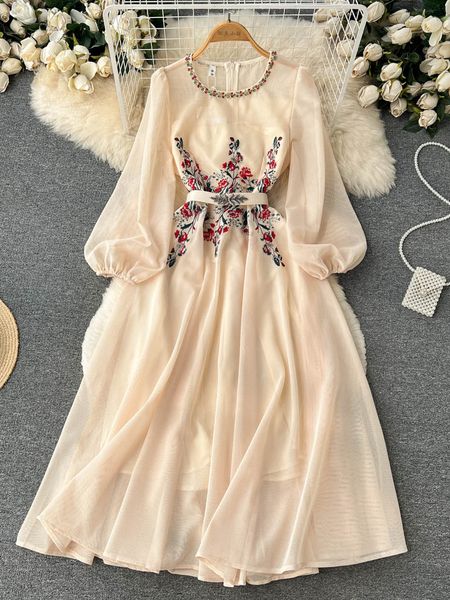 basic casual dresses spring ladies beading embroidered mesh long dress women elegant yarn o-neck puff sleeve high waist mid-calf party robe, Black;gray
basic casual dresses spring ladies beading embroidered mesh long dress women elegant yarn o-neck puff sleeve high waist mid-calf party robe, Black;gray