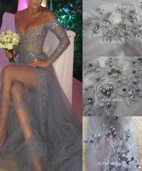 real image gray lace tulle prom dress empire v neck long sleeves special occassion evening party gown delicate b7517340, Black
real image gray lace tulle prom dress empire v neck long sleeves special occassion evening party gown delicate b7517340, Black