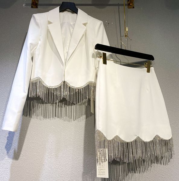 two piece dress women's suit lapel long sleeve diamond tassel short jacket mini skirt diamond tassel two piece set 230816, White
two piece dress women's suit lapel long sleeve diamond tassel short jacket mini skirt diamond tassel two piece set 230816, White