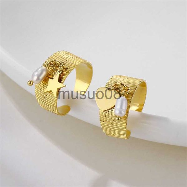 band rings 1 pc stainless steel natural pearl open adjustable rings 18k real gold plated white pearl star heart pendant wide ring j230817, Silver
band rings 1 pc stainless steel natural pearl open adjustable rings 18k real gold plated white pearl star heart pendant wide ring j230817, Silver
