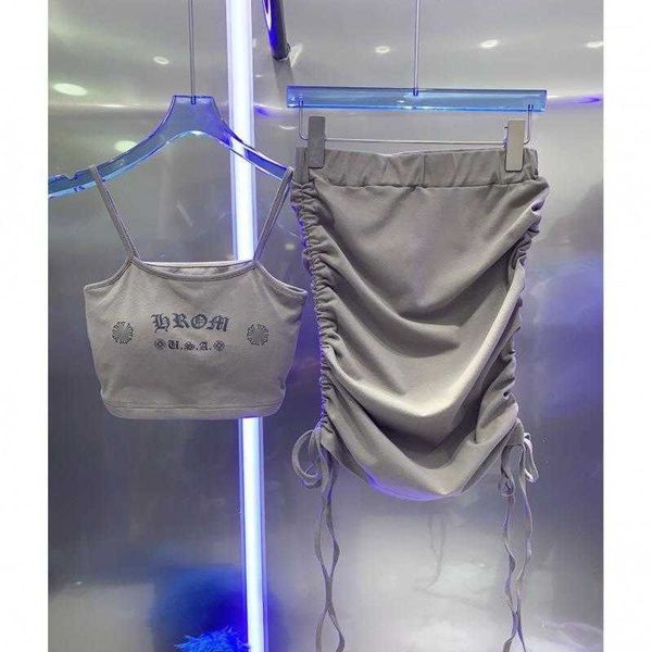 two piece dress american punk drawstring skirt with suspender underwear suit designer bra women dress, White
two piece dress american punk drawstring skirt with suspender underwear suit designer bra women dress, White