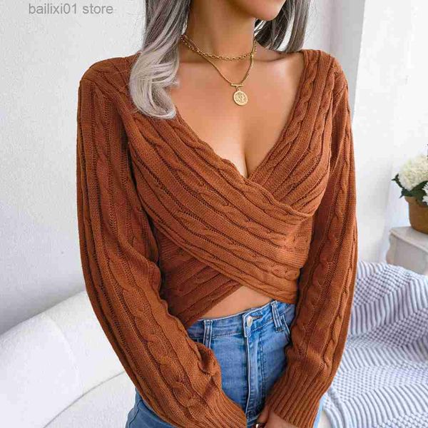 women's sweaters ficusrong women autumn winter cross v-neck fired dough twist long sleeve open umbilical sweater for fashion t230817, White;black
women's sweaters ficusrong women autumn winter cross v-neck fired dough twist long sleeve open umbilical sweater for fashion t230817, White;black