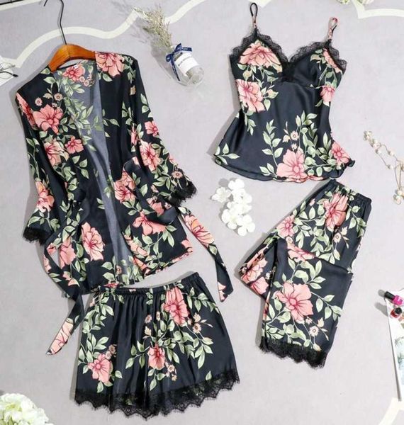 4 piece women floral sleepwear set spring summer thin sleeping robehortpant dot flower lace pajamas sets homewear5063185, Black;red
4 piece women floral sleepwear set spring summer thin sleeping robehortpant dot flower lace pajamas sets homewear5063185, Black;red