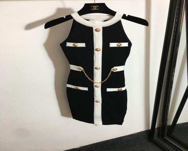 2021 autumn blackwhite sleeveless dress designer metal buttons chain bodycon knitting dresses womens vestidos de festa 811035847243, Black
2021 autumn blackwhite sleeveless dress designer metal buttons chain bodycon knitting dresses womens vestidos de festa 811035847243, Black