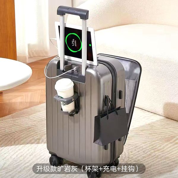 2023 new fashion men and women luggage front open luggage trolley box female 26 inch student charging boarding box large capacity
2023 new fashion men and women luggage front open luggage trolley box female 26 inch student charging boarding box large capacity